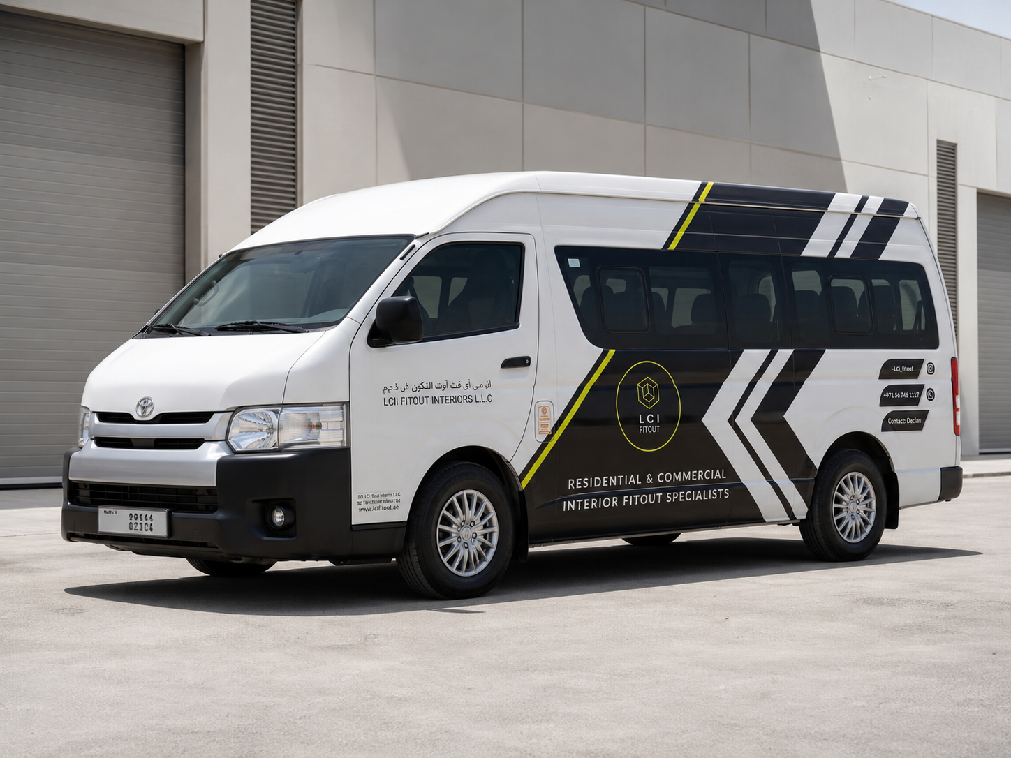 Commercial van branding in Dubai using custom vehicle graphics and cut vinyl