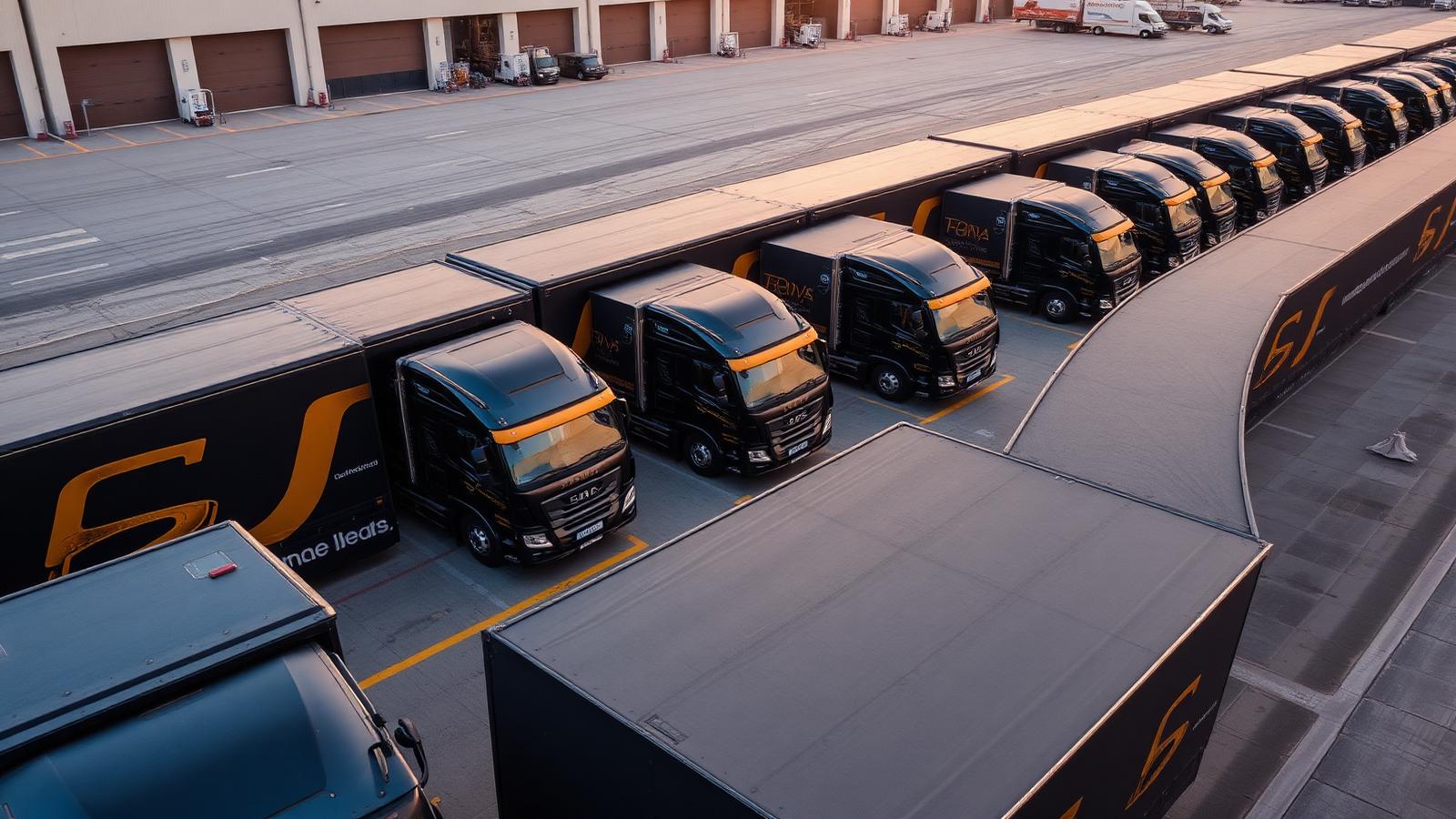 Branded UAE fleet lined up at a Dubai depot with consistent identity by Wecare